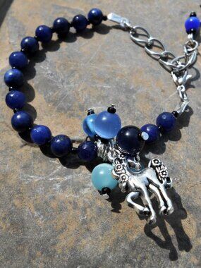 No. 1 Handmade bracelet with unicorn charm in Tibetan silver & beads